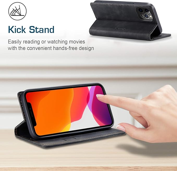 for iPhone 12 Pro Max Case, Flip Wallet Leather Case with Card Holder Magnetic Closure Shockproof Kickstand Protective Phone Cases Cover for iPhone 12 Pro Max, Black