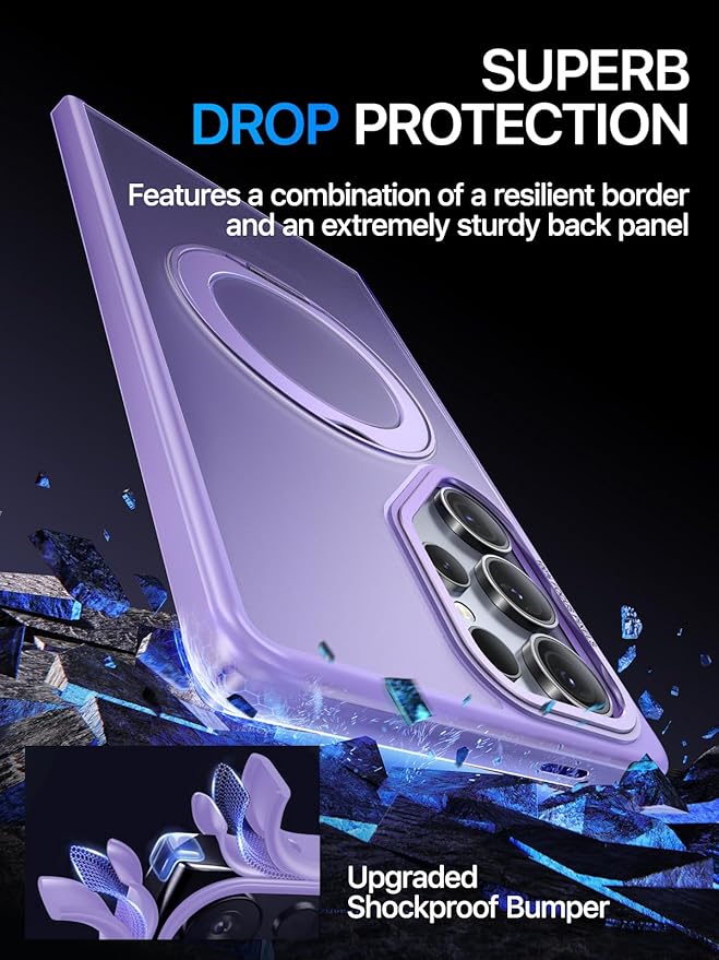 QTlier Phone case for Galaxy S25 Ultra- 360 Rotatable Magnetic Ring Stand, Military-Grade Protection, Raised Camera Frame Lilac
