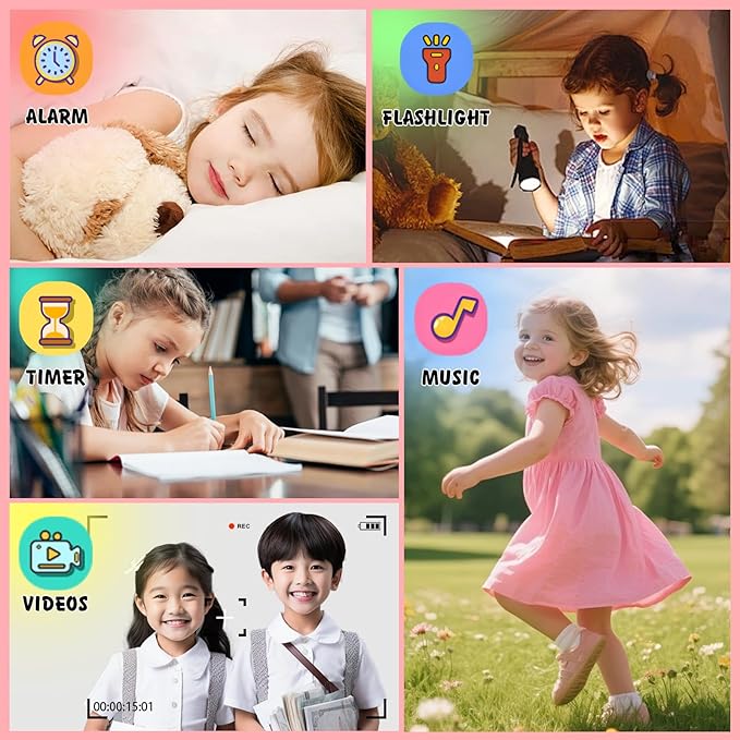 Smart Watch for Kids, 1.85" Fitness Tracker,Learning games,Sleep Monitor,Sports,IP68 Waterproof,Camera Videos Alarm Play Music Flashlight Pedometer Stopwatch Pedometer Gift Toys for Boys and Girls