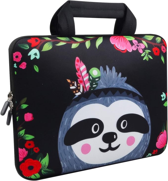 Violet Mist 11 11.6 12 Inch Laptop Sleeve Funny Sloth Pattern Laptop Carrying Bag Case with Handle Cute Protective Neoprene Notebook Tablet Computer Travel Cover Pouch Briefcase, Sloth Floral