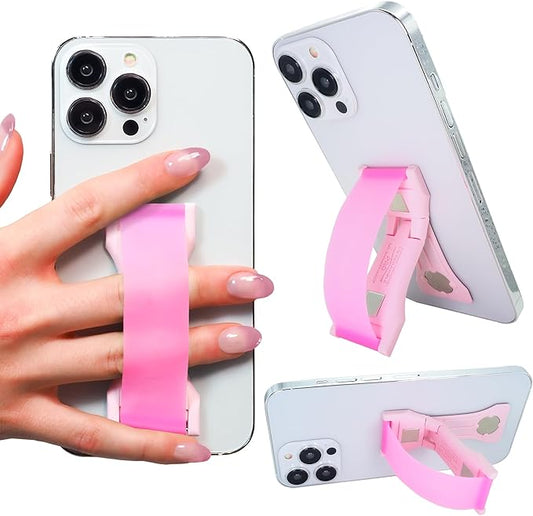 LOVEHANDLE PRO Premium Phone Grip - Silicone Phone Strap - Magnetic Phone Mount and Kickstand for Smartphone and Tablet - Bubblegum Pink Glow Silicone