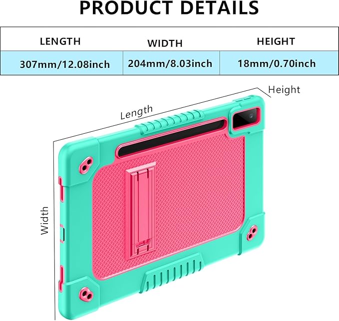 for Lenovo Tab P12 12.7 inch 2023，for Lenovo Tab P12 Heavy Duty Cover with Kickstand Shoulder Strap Pen Holder Kids Friendly Shell Case for Lenovo Tab P12/Xiaoxin Pad Pro 12.7" (Green Pink)