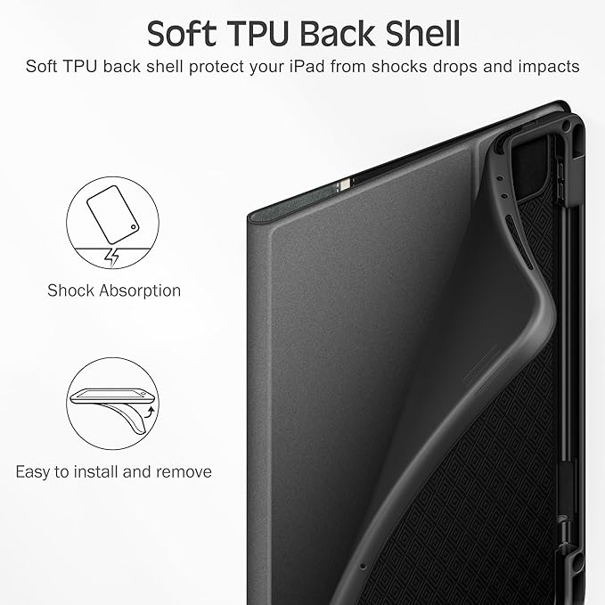 KingBlanc Case for iPad Pro 11 inch (M4) 2024 with Pencil Holder, Vegan Leather Smart Stand Cover, Auto Sleep Wake, Support Pencil Pro/(USB-C), Angles for Viewing/Writing, Durable Protection, Black