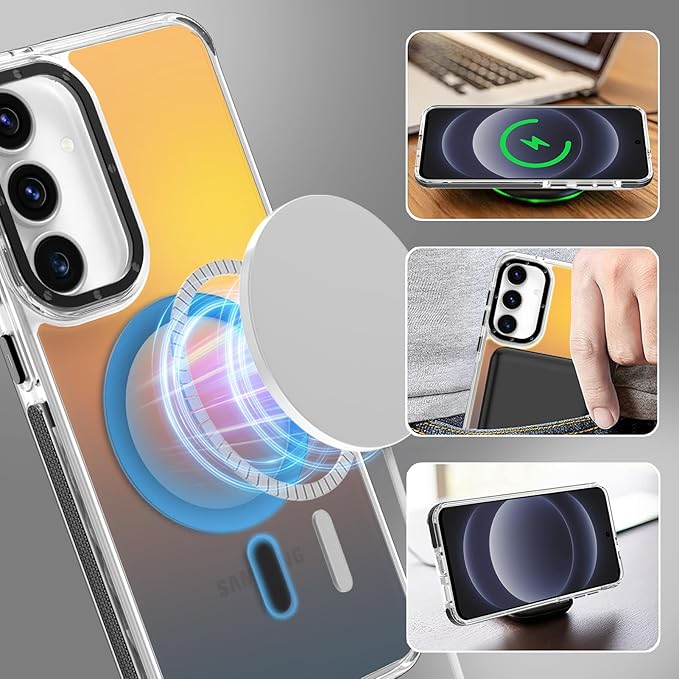 MOWIME Magnetic Case for Samsung Galaxy S25 FE 5G [Compatible with Magsafe] [Cute Fashion Fluorescent Design] [1 Screen Protector] Slim Translucent Matte Case for Galaxy S25 FE 5G 6.7", Black