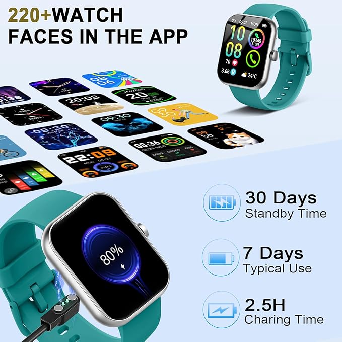 Smart Watch (Answer/Make Calls), 1.96"HD Smartwatch for Men Women 113+ Sport, 2025 Fitness Activity Tracker with Heart Rate Monitor, Sleep Trackers, Pedometer, IP68 Waterproof for Android iOS Green