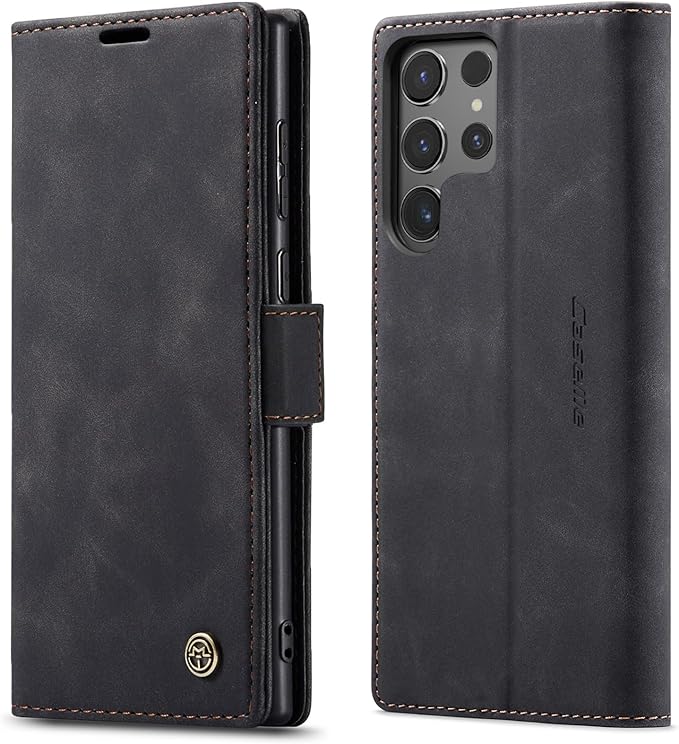 for Samsung Galaxy S24 Ultra Case, Flip Wallet Leather Case with Card Holder Magnetic Closure Shockproof Kickstand Protective Phone Cases Cover for Galaxy S24 Ultra 5G Cover,Black