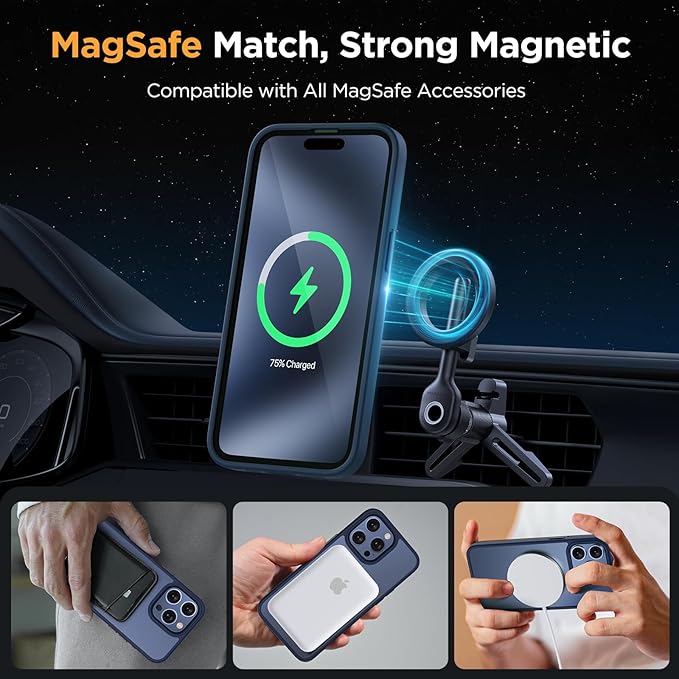 Miracase Magnetic for iPhone 15 Pro Case 6.1 inch (Compatible with MagSafe)（with 2X Screen Protectors）Military-Grade Protection, Anti-Fingerprint Translucent Matte Phone Cover, Dark Blue