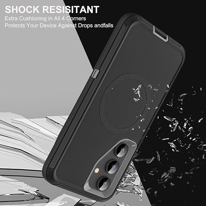 for Samsung Galaxy S25 Case, ONLY, [NOT FIT Galaxy S25 Edge/S25 Plus/S25 Ultra], Compatible with Magsafe, with 2Pcs Tempered Glass Screen Protector & Camera Lens Protector (New-Black/Grey)
