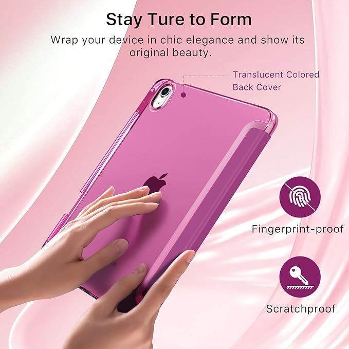 MoKo for iPad (A16) 11th Generation Case 11 Inch 2025, iPad 10th Generation Case 10.9 Inch 2022 with Pencil Holder, Slim Light Trifold Protective Cover with Hard PC Translucent Back Shell, Fuchsia