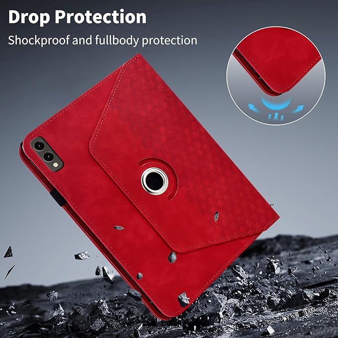 Case for Samsung Galaxy Tab S10 Plus 2024/ S9 Plus/S9FE Plus 12.4,360 Degree Rotating PU Leather Folio Protective Cover with Auto Sleep/Wake,Card Holder&Shoulder Strap for Woman Man, Red