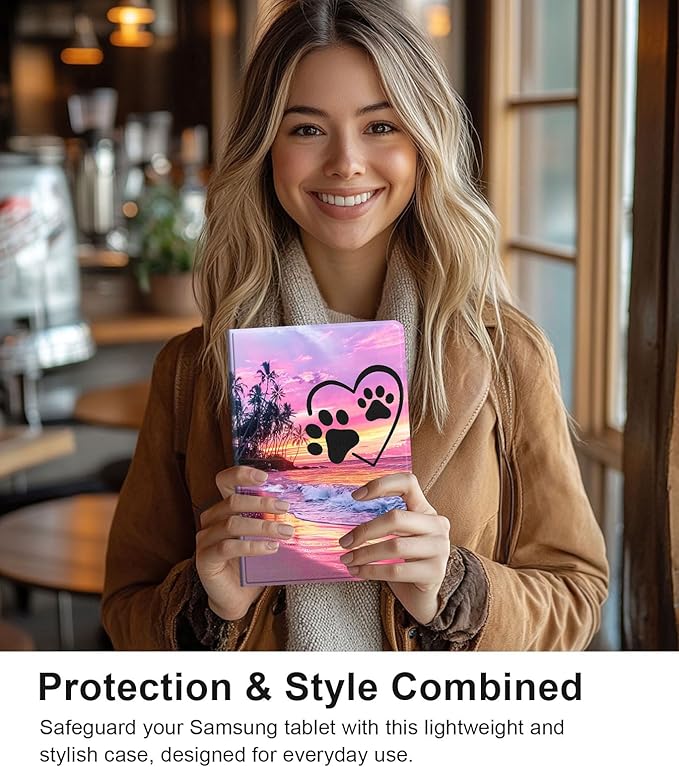 Case for Samsung Galaxy Tab S10 FE/ S9 FE 5G 10.9 Inch/Tab S9 11 Inch, Slim PU Leather Stand Cover with Auto Wake/Sleep, Multi-Angle Viewing & Shockproof, Pink Seascape