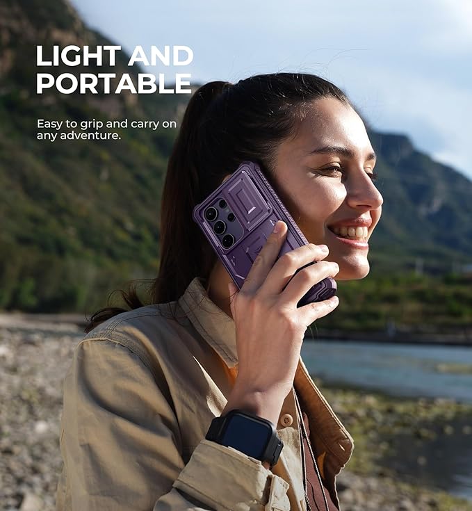 Dexnor for Samsung Galaxy S24 Ultra Case with Built-in Slide Camera Cover & Screen Protector & Kickstand, Shockproof Rugged Case Full-Body Bumper Protective Cover for Galaxy S24 Ultra (2024),Purple