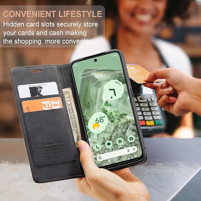 for Google Pixel 8A Case, Flip Wallet Leather Case with Card Holder Magnetic Closure Shockproof Kickstand Protective Phone Cases Cover for Pixel 8A, Black