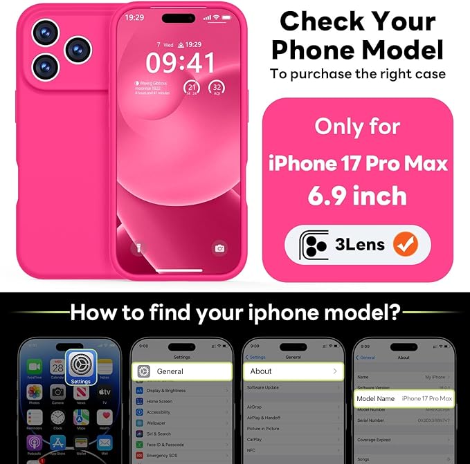 Vooii Magnetic Compatible with iPhone 17 Pro Max Case (Compatible with Magsafe) (Upgraded Camera Protection) Liquid Silicone Shockproof Full Body Protective Phone Cover for Women Men, Hot Pink, 6.9”
