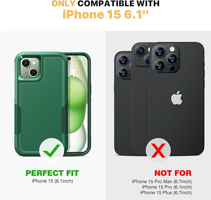 Diaclara Designed for iPhone 15 Case, [with Privacy Screen Protector] [Anti Spy] [Military Grade Drop Protection] Heavy Duty Full-Body Shockproof Phone Case,Green
