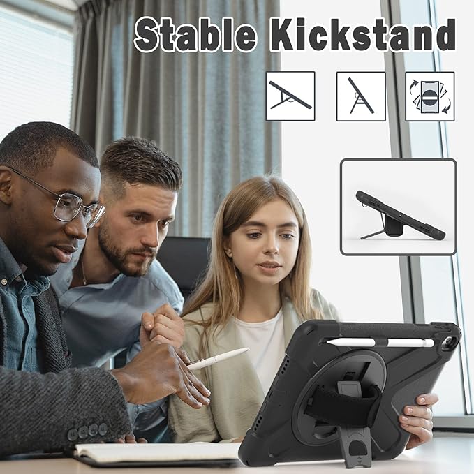 BRAECN for iPad Air 3 10.5 Case 2019,iPad Pro 10.5 Case 2017- Heavy Duty Shockproof Case Cover with Pencil Holder,Rotating Stand/Hand Strap,Carrying Shoulder Strap Fit iPad Air 3rd Gen 10.5-Black