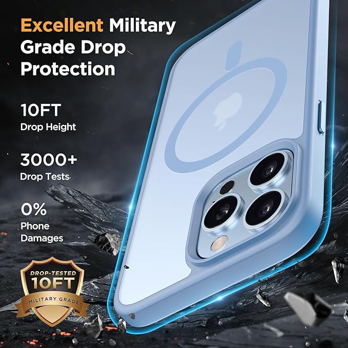 Miracase Magnetic for iPhone 13 Pro Case 6.1 inch (Compatible with MagSafe)（with 2X Screen Protectors）Military-Grade Protection, Anti-Fingerprint Translucent Matte Phone Case Cover, Light Blue