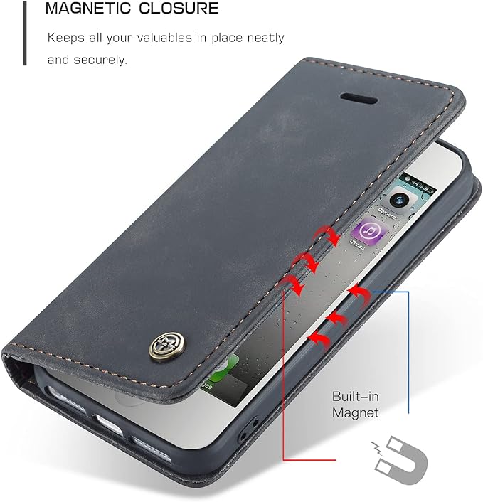 for iPhone 5 / iPhone 5S / iPhone SE (2016) Case, Flip Wallet Leather Case with Card Holder Magnetic Closure Shockproof Kickstand Protective Phone Cases Cover for iPhone 5S,Black