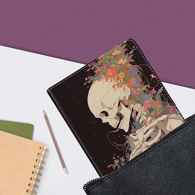 Case for Samsung Galaxy Tab A9 Plus 11 inch 2023，Slim Fit Foldable Standing Cover Case with Auto Sleep/Wake for Galaxy Tab A9+ 11’2023 (SM-X210/X216/X218)，Skeleton with Flower Skull