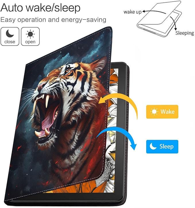 Case for Samsung Galaxy Tab S10 Lite / S10 FE / S9 FE 10.9-Inch / S9 11-Inch, Slim Lightweight PU Leather Stand Cover with Auto Wake/Sleep, Roaring Tiger