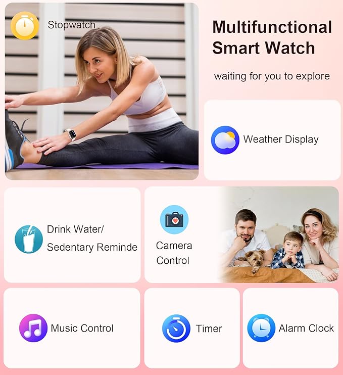 Smart Watch for Women Answer/Make Calls, 1.83'' Touchscreen Smartwatch with 100+ Sport/Heart Rate Sleep Monitor/Pedometer/AI Voice, Waterproof Fitness Activity Tracker, Compatible Android/iOS, Pink