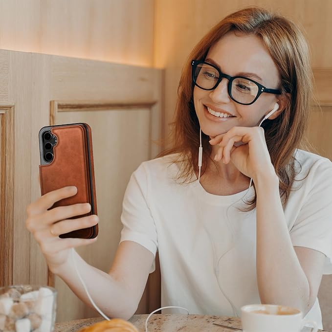 DJDUCK Designed for Samsung Galaxy S25 Case Wallet with Card Holder, [Magnetic Clasp Cover] [RFID Blocking Leather Protection] Shockproof Women Men Cases for Samsung S25 Light Brown