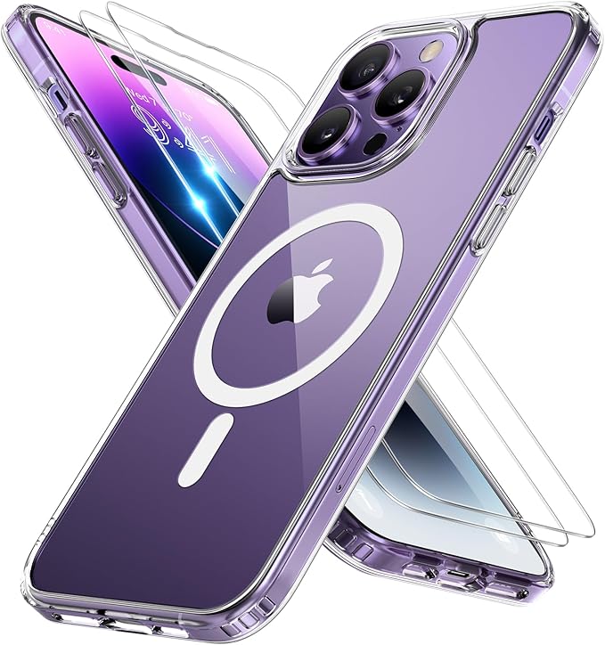 Miracase Magnetic for iPhone 14 Pro Case 6.1 inch (Compatible with MagSafe)（with 2X Screen Protectors） Military-Grade Protection, Anti-Fingerprint Translucent Matte Phone Case Cover, Clear
