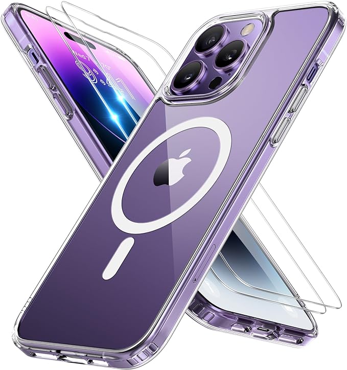 Miracase Magnetic for iPhone 14 Pro Max Case 6.7 inch (Compatible with MagSafe)（with 2X Screen Protectors） Military-Grade Protection, Anti-Fingerprint Translucent Matte Phone Case Cover, Clear