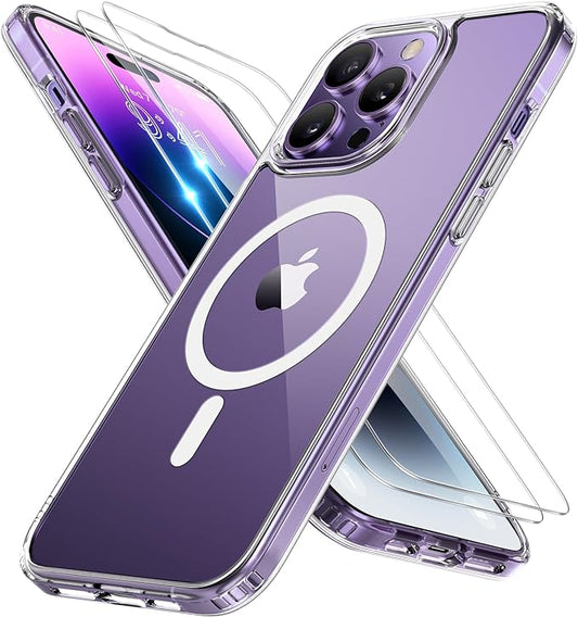 Miracase Magnetic for iPhone 14 Pro Max Case 6.7 inch (Compatible with MagSafe)（with 2X Screen Protectors） Military-Grade Protection, Anti-Fingerprint Translucent Matte Phone Case Cover, Clear