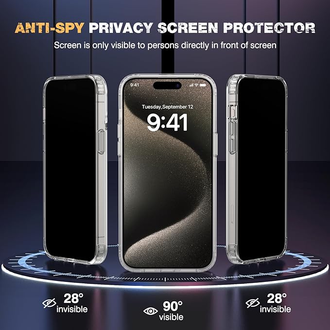 Diaclara Magnetic for iPhone 15 Pro Max Case, [with Privacy Screen Protector] [Anti Spy] [Military Grade Drop Protection] Heavy Duty Full-Body Shockproof Phone Case, Clear