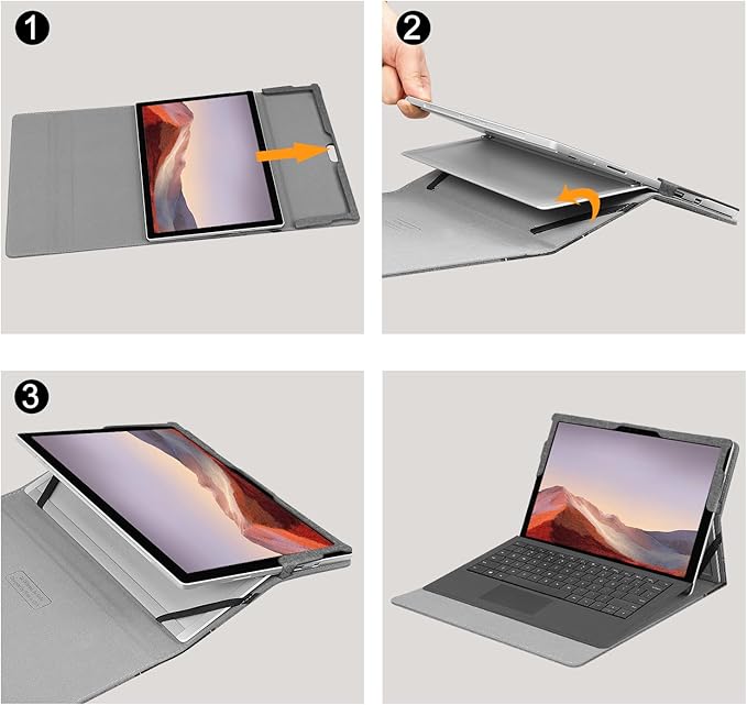 Fintie Case for 12.3 Inch Microsoft Surface Pro 7 Plus, Surface Pro 7/6/5/4/3 - Portfolio Business Cover with Pocket, Compatible with Type Cover Keyboard, Gray