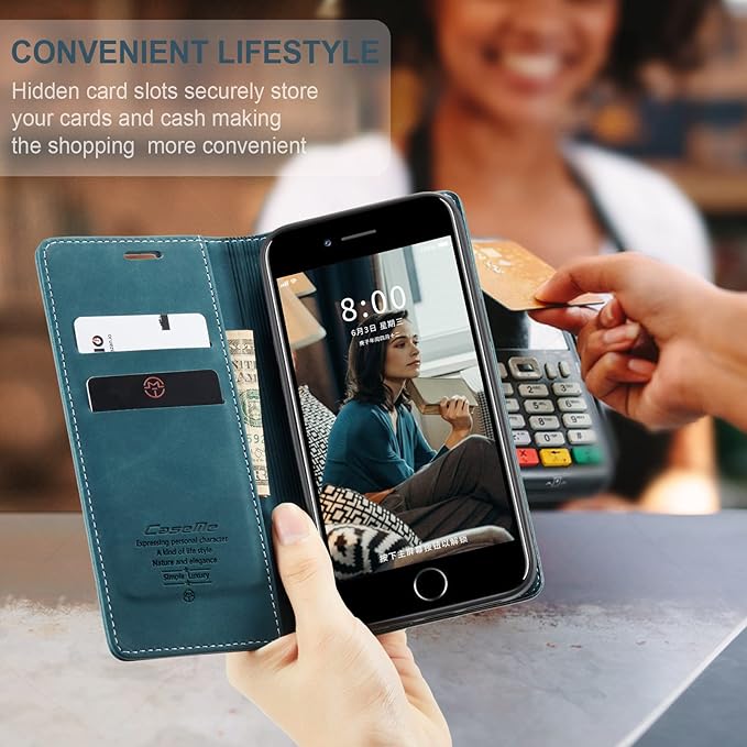 for iPhone 6 / 6S Case, Flip Wallet Leather Case with Card Holder Magnetic Closure Shockproof Kickstand Protective Phone Cases Cover for iPhone 6S,Blue-Green