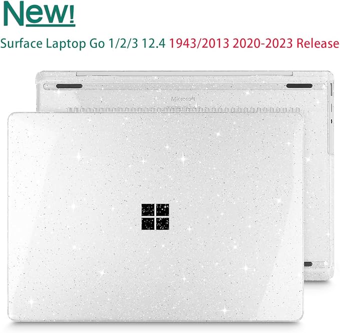 Tuiklol Case for 12.4 Inch Microsoft Surface Laptop Go 3/2 / 1 2023-2020 Releases, Plastic Hard Shell Case with Screen Protector and Keyborad Cover +Dust Plugs Model 2013/1943, Sparkly Clear