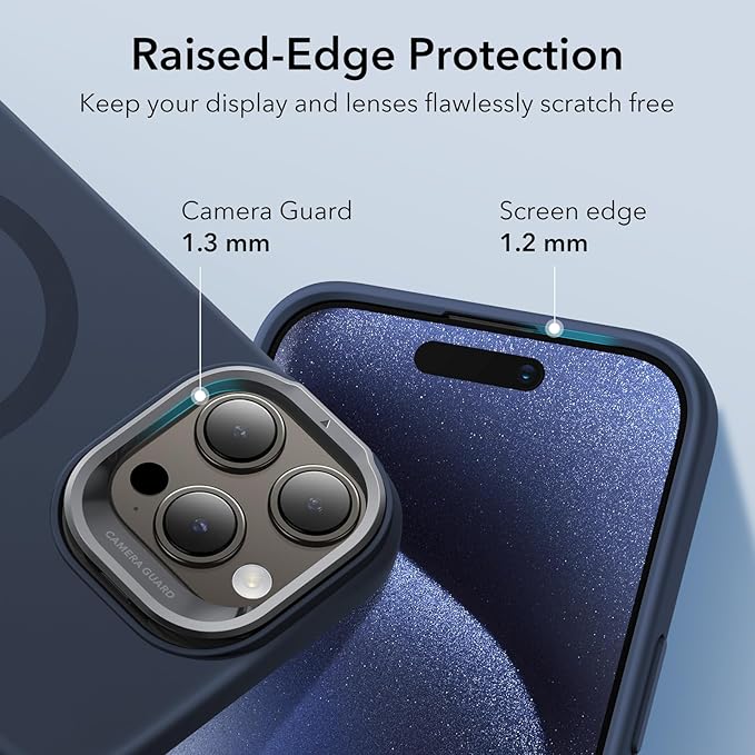 ESR MagSafe Silicone Case with Built-in Stand for iPhone 15 Pro Max - Military-Grade Protection, Camera Stash, Magnetic Phone Case, Cloud Series, Dark Blue