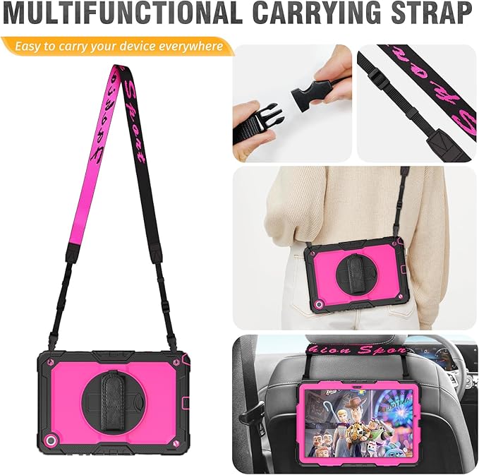 HXCASEAC Case for Samsung Galaxy Tab A9+/ A9 Plus 11 Inch, Protective with Screen Protector/Hand Strap/Pen Holder, Sturdy Shockproof Galaxy A9 Plus Tablet Case 2023 SM-X210/X216/X218 - Rose