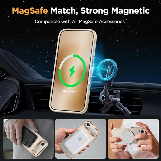 Miracase Magnetic for iPhone Air Case 2025 with Screen Protector(Compatible with MagSafe), Slim Thin Translucent Matte Military-Grade Protected Phone Cover for iPhone 17 Air 6.5" Armbands, Light Gold