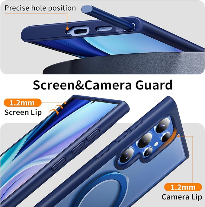 for Samsung Galaxy S24 Ultra Case,Compatible with Magsafe [Wireless Charging],with 360°Rotatable Magnetic Ring Stand,Matte Translucent Slim Soft Edge Phone Kickstand,Blue