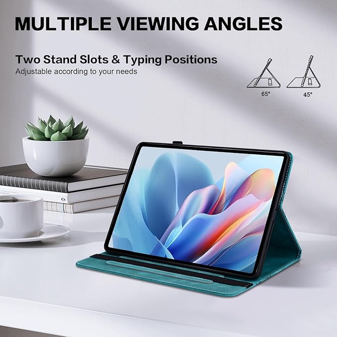 Case for Lenovo Tab Plus 11.5 Inch 2024, Embossed Premium PU Leather Case with Stand/Pencil Holder/Card Slots/Elastic Band for 11.5" Lenovo Tab Plus 2024 Release-Green