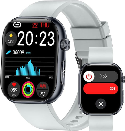 Smart Watch for Men Women (Receive/Make Calls), 1.96" AMOLED Slim Sports Fitness Tracker, Heart Rate/Sp02/Sleep Monitoring, SOS, IP68 Waterproof, Pedometer for Android/iOS (Gray)