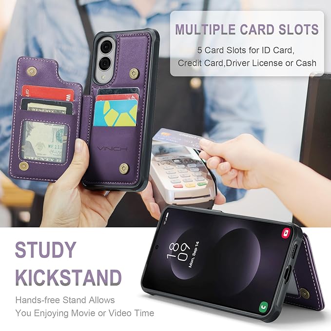 Vinich for Samsung Galaxy S25 Edge Wallet Case with Card Holder, RFID Blocking Credit Slots Kickstand Shockproof Phone Cover for Women Men, Purple