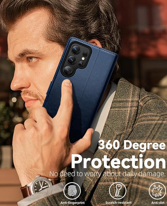 OCASE Compatible with Galaxy S25 Ultra Wallet Case, PU Leather Flip Folio Case with Card Holders RFID Blocking Kickstand [Shockproof TPU Inner Shell] Protective Phone Cover 2025, Blue