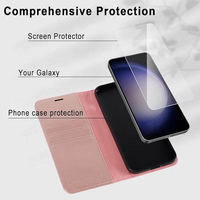 MONASAY Wallet Case Compatible for Galaxy S23+Plus 5G,[RFID Blocking] Flip Folio Leather Cell Phone Cover with Credit Card Holder，6.6 inch, Rosegold