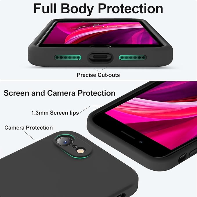 Vooii for iPhone SE Case 2022/3rd/2020,iPhone 8/7 Case, Upgraded Liquid Silicone with [Flat Edges] [Camera Protection] [Soft Anti-Scratch Microfiber Lining] Phone Case for iPhone SE - Black