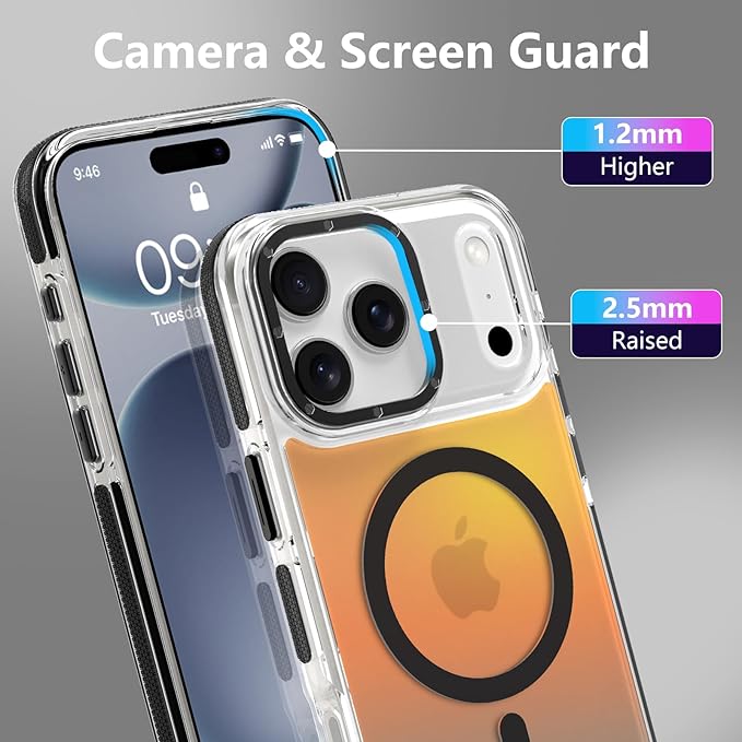 MOWIME Magnetic Case for iPhone 17 Pro Max [Compatible with Magsafe] [Cute Fashion Fluorescent Design] [1 Screen Protector] Slim Translucent Matte Case for iPhone 17 Pro Max 6.9" 2025, Black