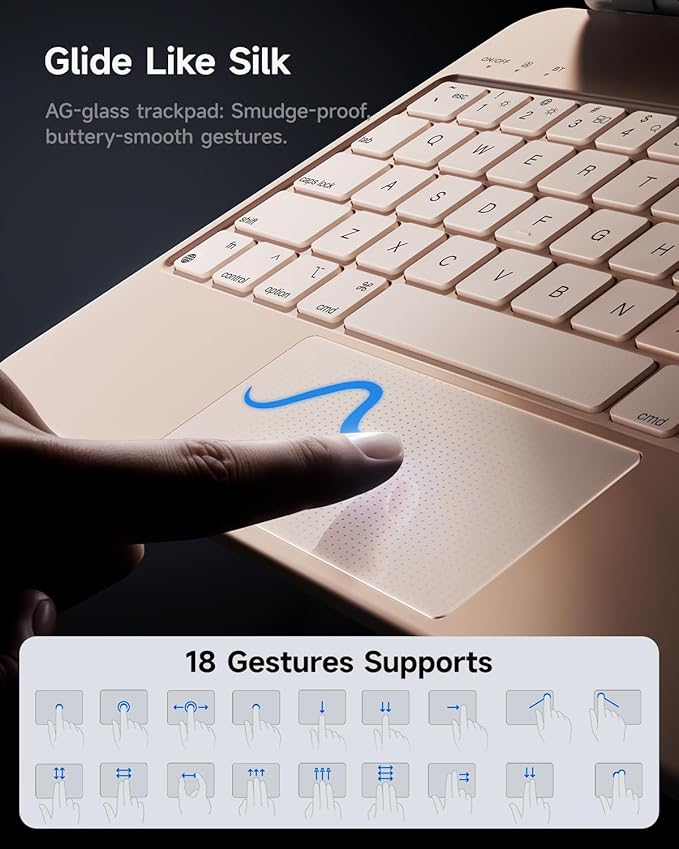 HOU Keyboard Case for iPad A16 11/10, Magnetic Magic-Stand, Floating Design, Durable Spindles, Multi-Touch Trackpad, 7 Colors Backlit, Stain Resistant PU, Bluetooth