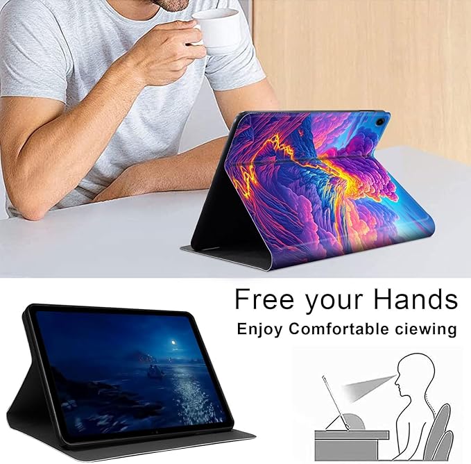 Case for Samsung Galaxy Tab A9+/A9 Plus 11” 2023 Model (SM-X210/X216/X218), Slim PU Leather Stand Cover with Auto Wake/Sleep, Multi-Angle Viewing & Shockproof, Colorful Volcano