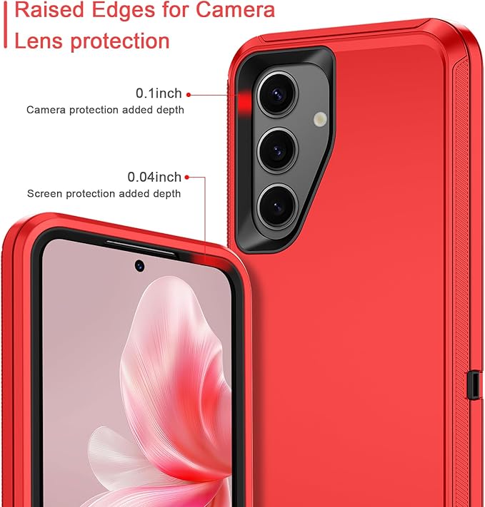 for Samsung Galaxy S24 Plus Case Heavy Duty Protective Shockproof Dropproof 3-Layer Full Body Protection [Without Screen Protector] Tough Rugged Case for Galaxy S24 Plus,Red/Black