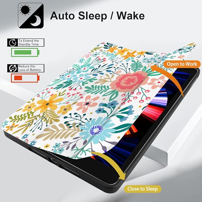 DONGKE Case Compatible with iPad 10.2 Inch 2021 2020 2019 iPad 9th/8th/7th Generation with Pencil Holder, Slim Stand Protective Case with Soft TPU Back, Auto Sleep/Wake Cover, Colorful Floral