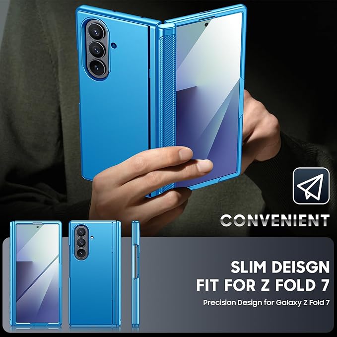for Samsung Galaxy Z Fold 7 Case Magnetic Power with [Kickstand][Hinge Protection] Full Body Screen Protector Shockproof Phone Case for Galaxy Z Fold 7 Case(Lake Blue)