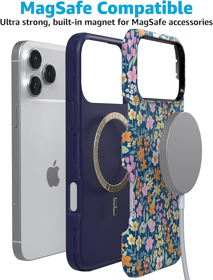 Casely iPhone 17 Pro Case | Full Bloom | Navy Floral | Compatible with MagSafe | Bold Protective Design